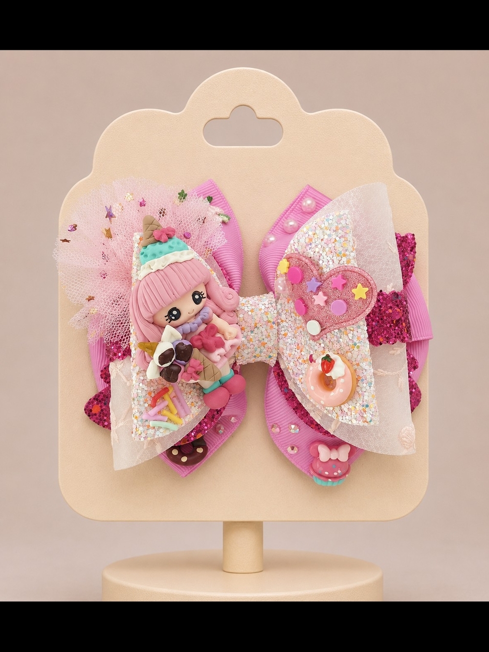 Handmade Boutique Pink Hair Bow Kawaii Clay Doll🎀✨
